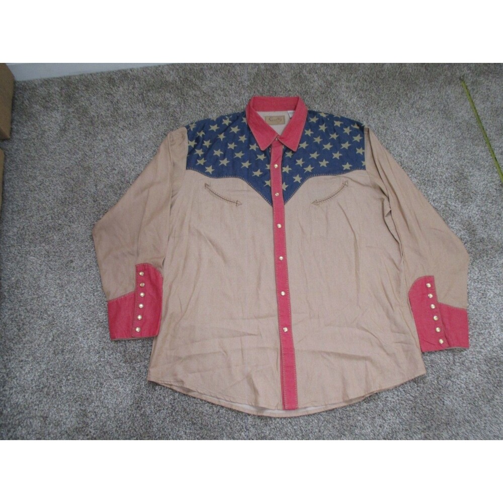 Vintage Scully Womens Size XL Western Shirt USA Patriotic Flag Stars Pearl Snap